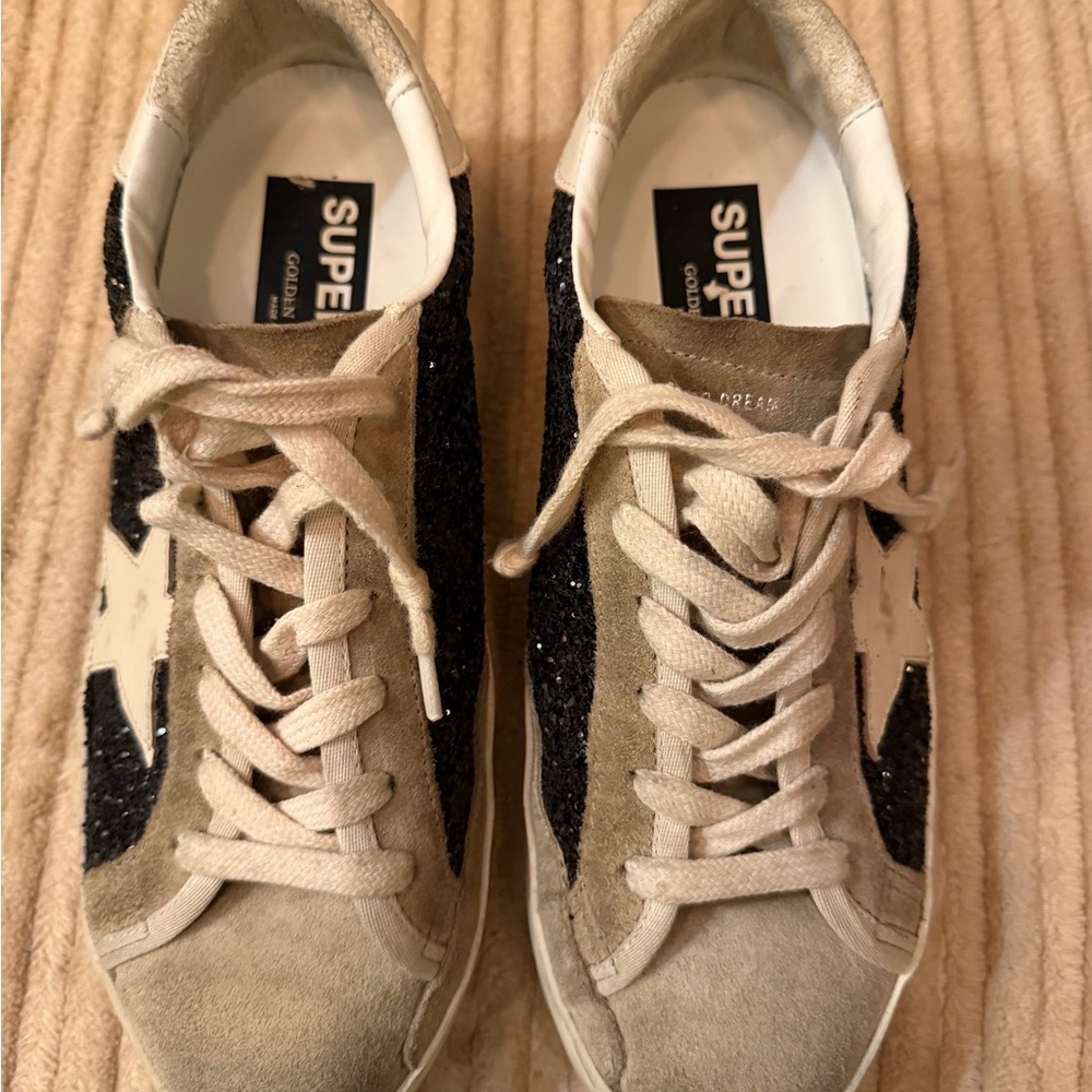 Golden Goose Superstar Sneakers in Beige, Black, White